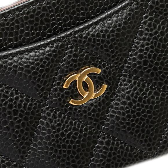 CHANEL Matelasse Coco Mark Gold Hardware Classic Card Case AP4472 Black Cavia...